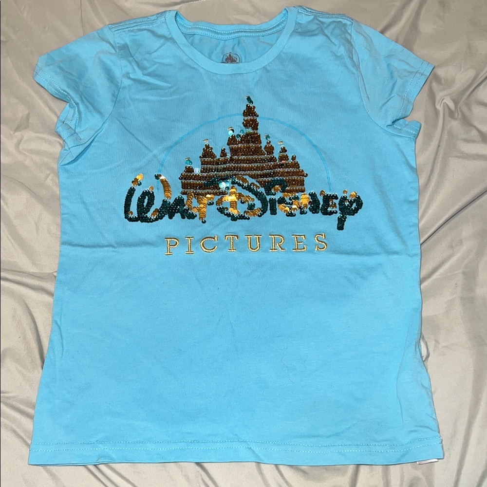 Disney Light Blue Sequin Castle Tee
